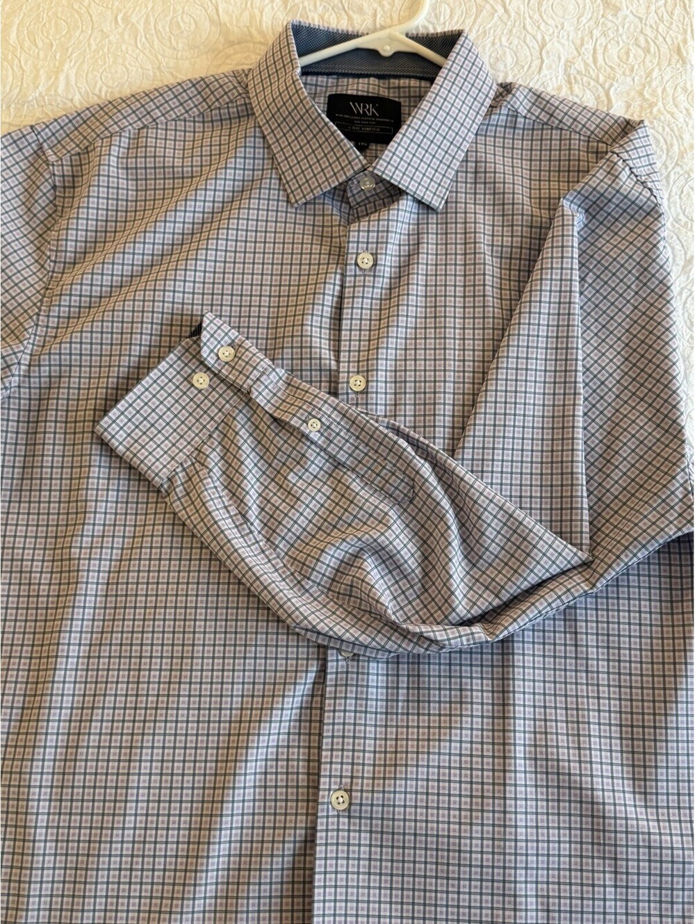 WRK Dress Shirt Men Size 17 1/2 Long Sleeve 4 Way Stretch Button Up 17.5